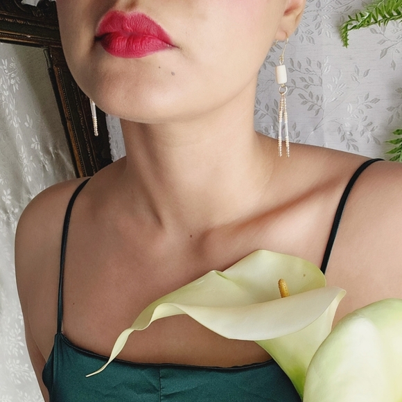 2/$27 | Genuine Deer Bone Beaded Indigenous Native Fringe Earrings | Handmade - Picture 3 of 5